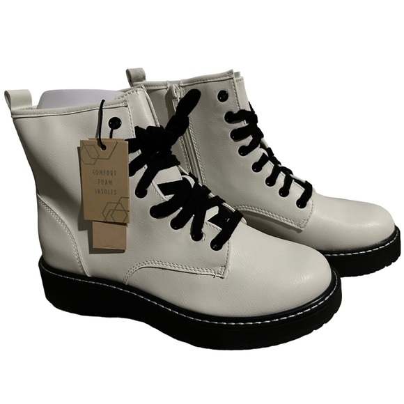 Madden NYC Shoes - White Moto Lace Up Napa Bootie
